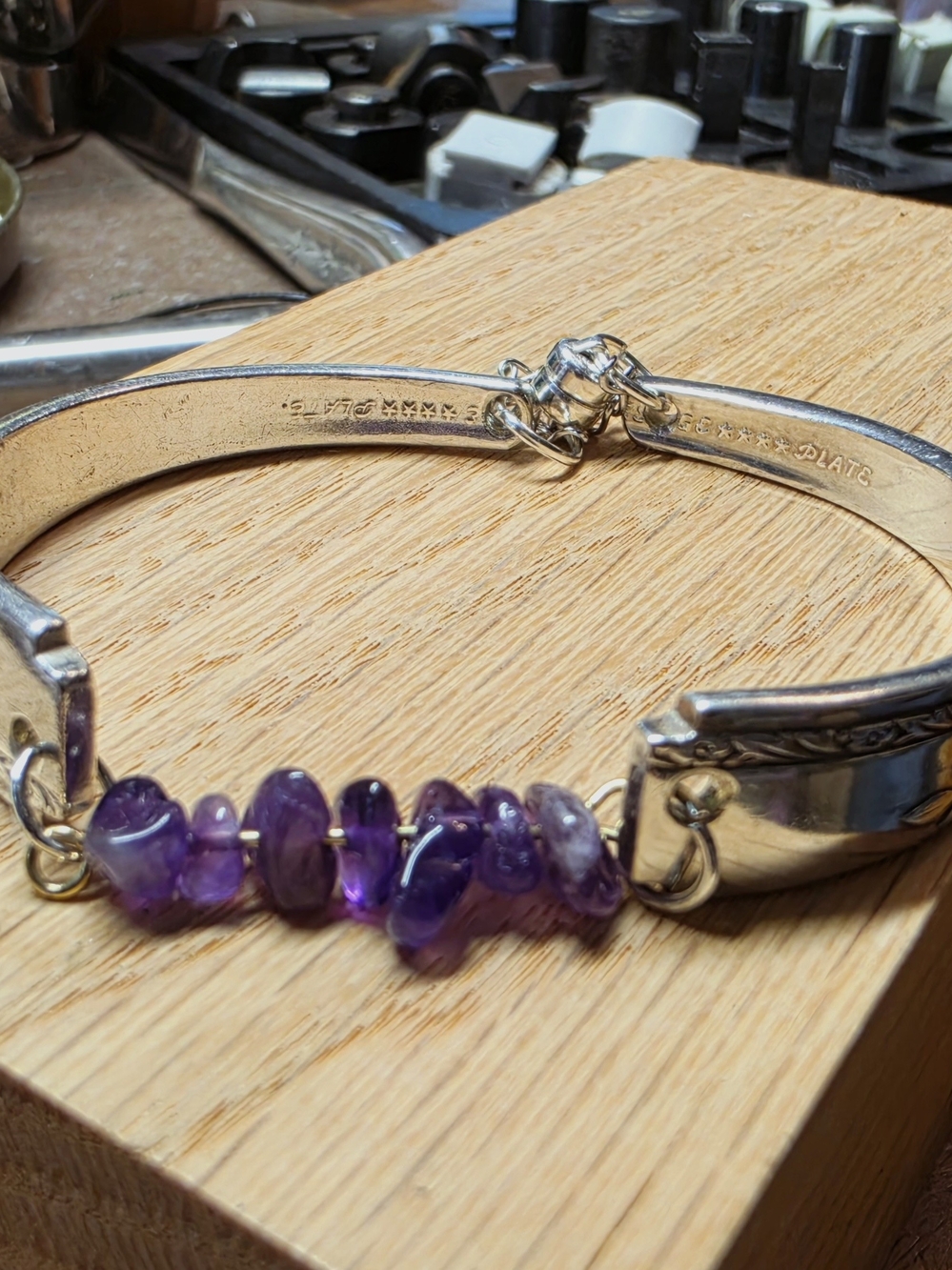 Amethyst Chip Bead Silver-Tone Bracelet - Purple